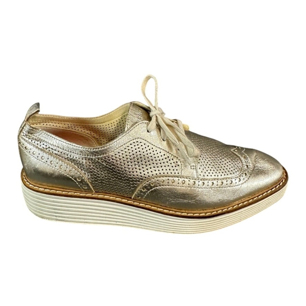 Cole Haan OriginalGrand Wingtip Oxford Gold Metallic Leather FlowerFoam Size 9